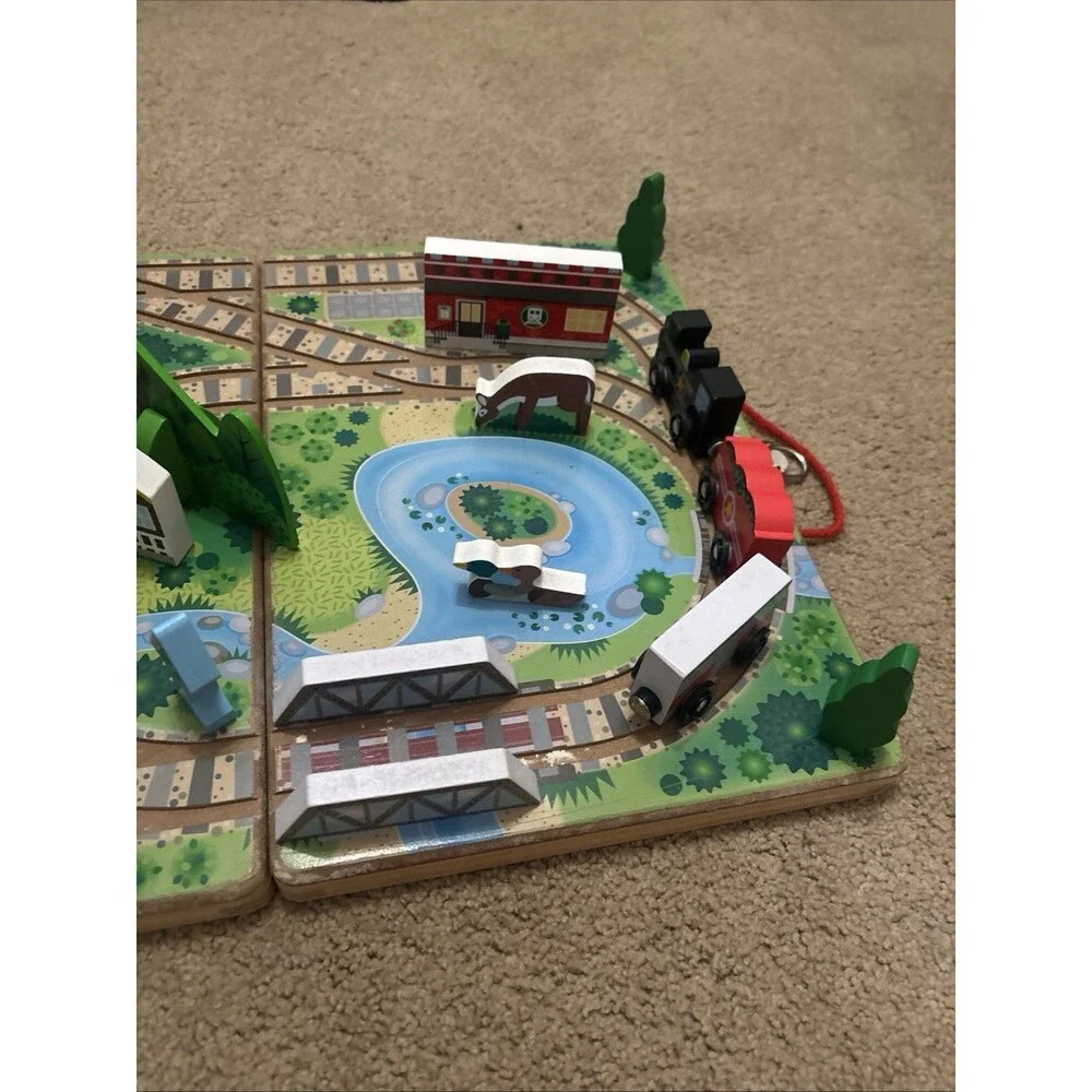 Melissa & Doug Wooden Take-Along Tabletop Railroad W/ Train & More